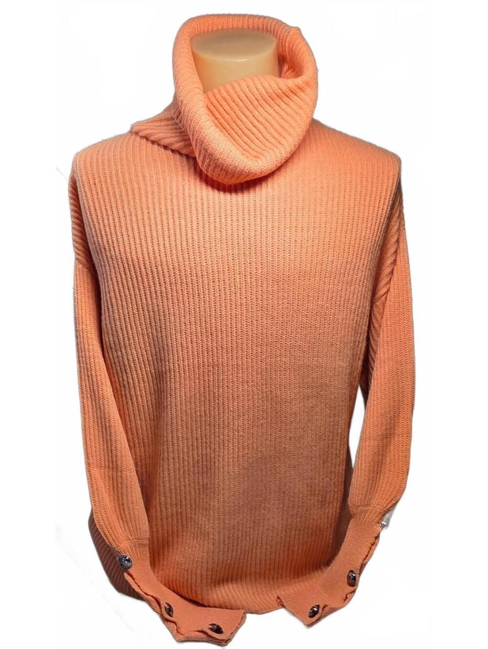 Mazik Cozy Coral Cowlneck Sweater with Boho Accent Button Details - Size L